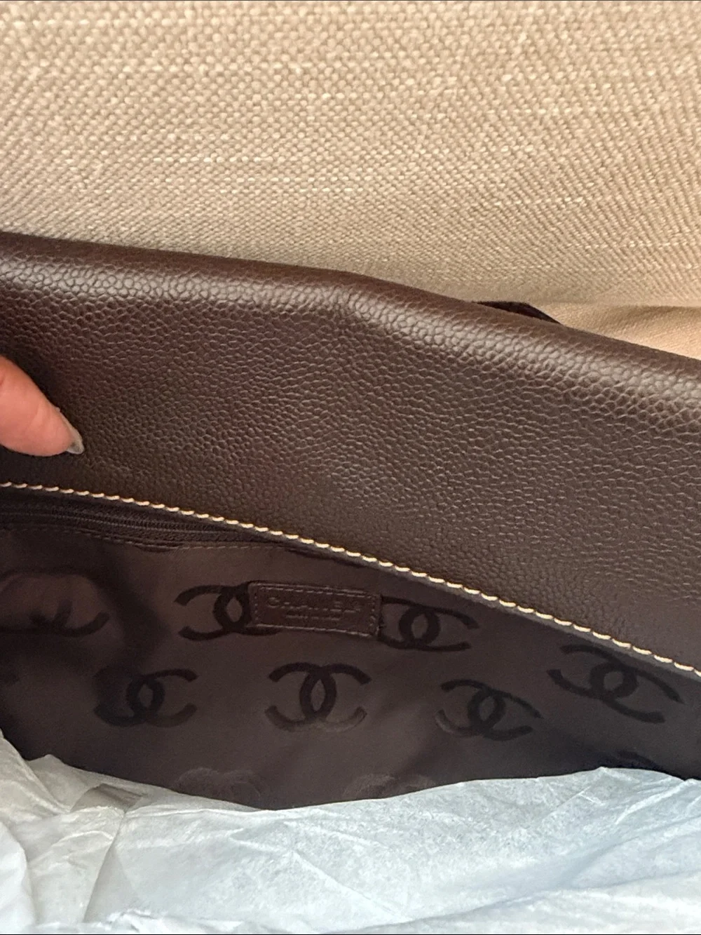 CHANEL Chocolate Brown Leather Double-C Top-Handle Bag